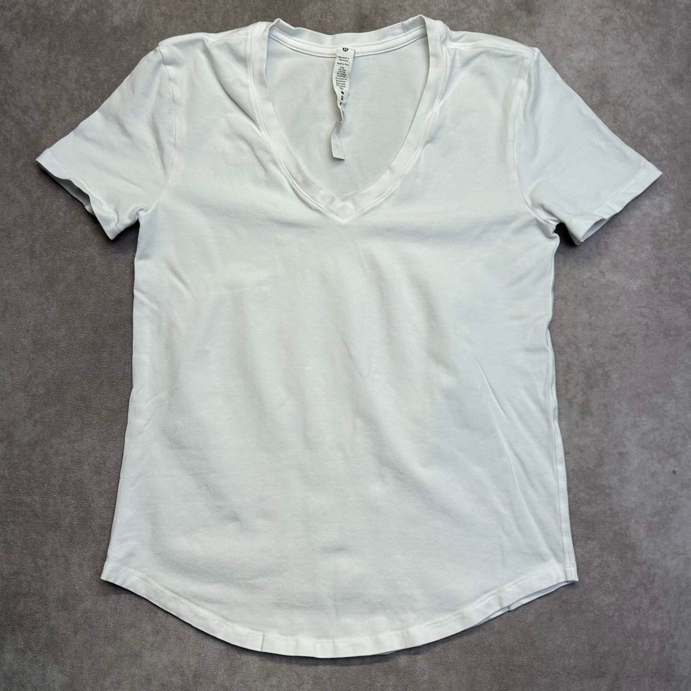 Lululemon Love Tee V White Short Sleeve Pima Cotton V-Neck Shirt Size 0